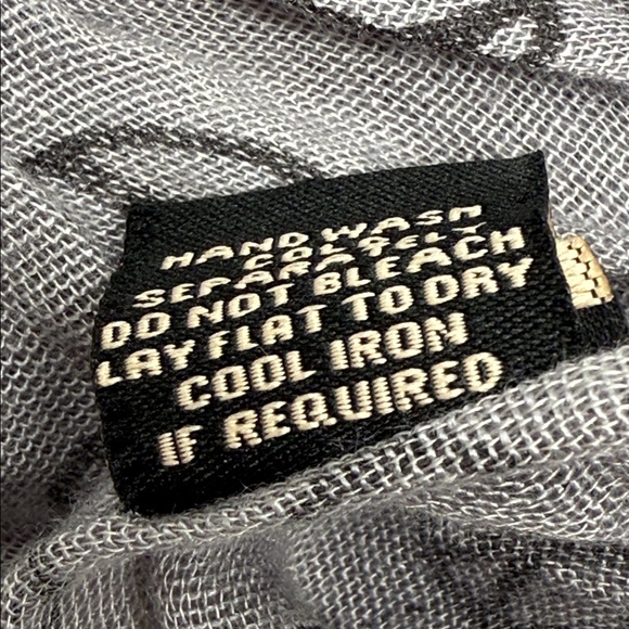 boho Gray black Peace Sign Scarf tassels 100% Rayon - Picture 3 of 5